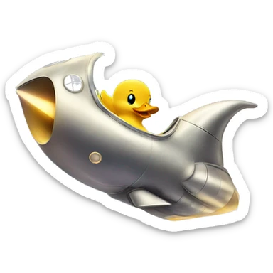 Cute ducky flying over the moon on a spaceship mystical sticker