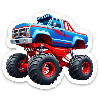 Avenger - Monster Jam (Model Year: 2021) (Iconic colour: Blue and red) - A dynamic monster truck with a split-color scheme: predominantly blue accented by bold red elements. Focus on strong, angular lines and vivid contrasting colors that evoke high energy and a futuristic, rebellious style. sticker