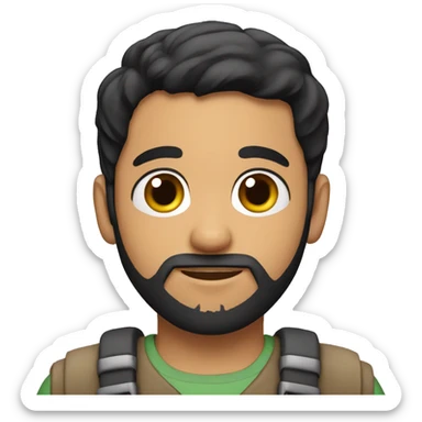 A young, bearded Omani man with short black hair and worm skin sticker