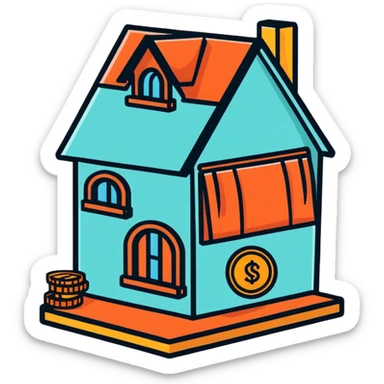 penny coin cut open revealing a cute little character living inside, penny interior decorated like a tiny house with furniture sticker
