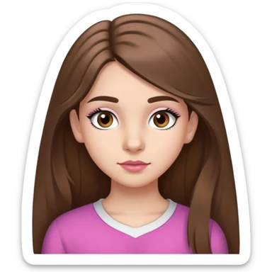 niña de 12 años con pelo largo castaño, ojos marrones claros, cejas marrones, pestañas negras, nariz mediana y labios medianos rosas sticker