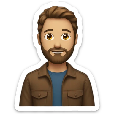 A 35 man with beard and mid hair in brown color. He has also bear and surfer aspect sticker