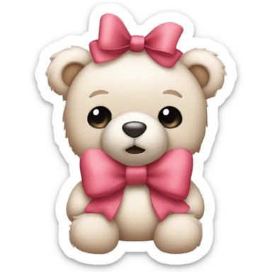 Cute fuzzy teddy bear with a bow sticker