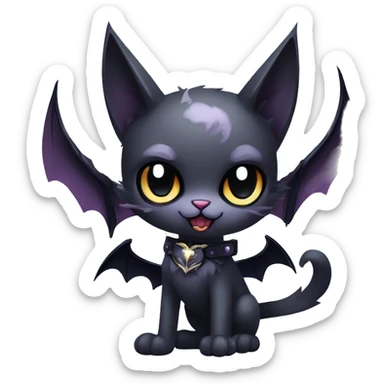 cool edgy kawaii ethereal dark-punk-themed animal vampiric cat-hybrid Fakemon with fangs and bat-wing-ears with a collar full body sticker