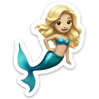 blonde mermaid with blue tail sticker