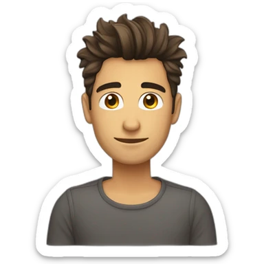 Chico con cabello corto,color ccafe, escribiendo en la computadora  sticker