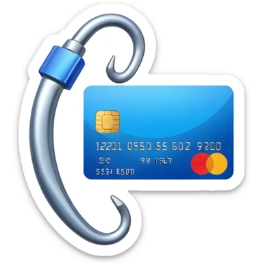 phishing, fishing hook holding a credit card sticker