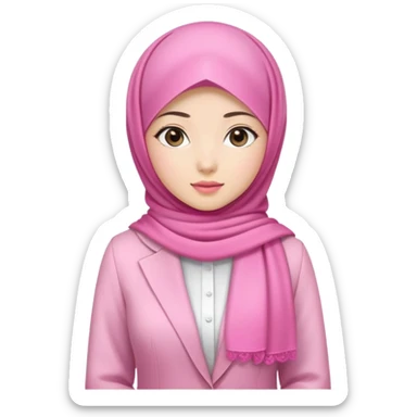 beautiful Asian girl, white skin, wearing a pink hijab, half full body, formal business attire sticker
