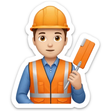 worker wearing orange west holding a ruler sticker