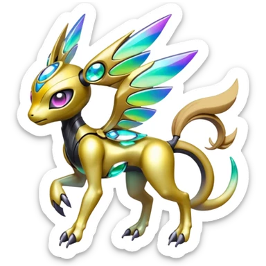 Futuristic Shiny Colorful Meloetta-Wargreymon-Trico-Pokémon-Digimon-Fakémon-fusion-hybrid-creature sticker