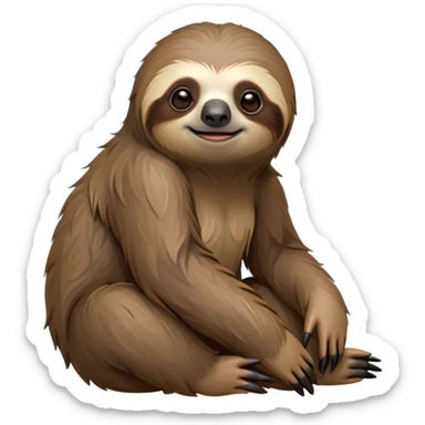 cinematic-sloth-realistic-full-body-sitting-emoji,-long-curved-claws-clinging,-thick-shaggy-brown-fur-slightly-ruffled,-head-tilted-dramatically,-slow-blinking-eyes-filled-with-serene-wisdom,-simplified-yet-realistic-focused-features,-highly-detailed,-glowing-with-an-almost-sarcastic-glow sticker