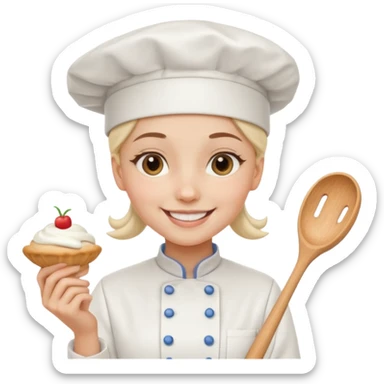 Young female baker - wearing a white chef's hat and holding a cream piping bag sticker