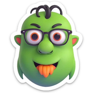 monster with a big nose and black glasses, silly expression sticker