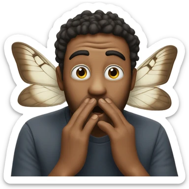 An emoji telling a secret hiding his moth with his hands sticker