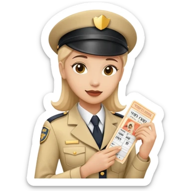 persona vendedora de tickets de cine, con uniforme y taquilla, sosteniendo boletos sticker