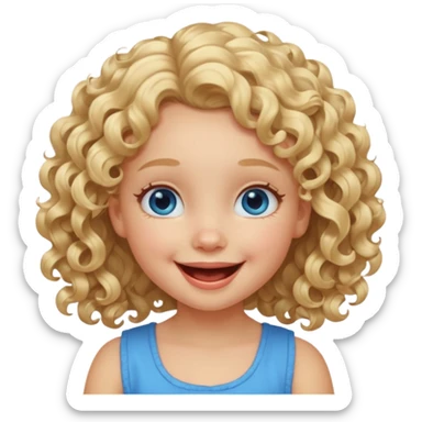 Cutest little  girl with curly blonde hair, dimple in right cheek, blue eyes, laughing sticker