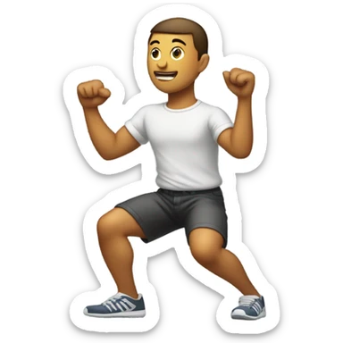 fully body guy turned around doing a squat looking back pointing at his butt sticker