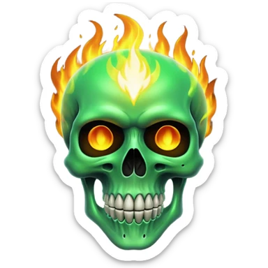 green flaming skull sticker