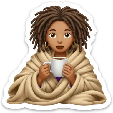 Black woman with locs inside blanket sipping coffee  sticker