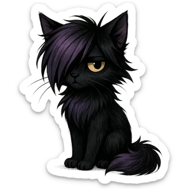 emo cat, black and purple, expressive and stylish, no background sticker