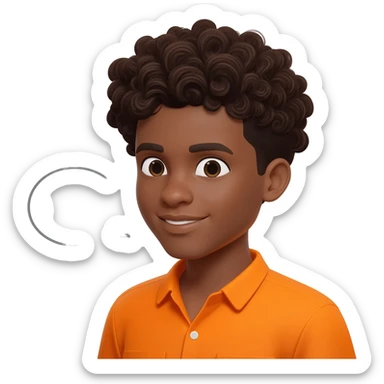 black boy curly hair orange shirt talk bubble sticker