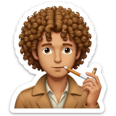 man with curly hair smoking brown cigarette sticker