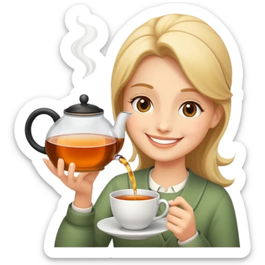 smiling person pouring tea sticker