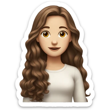 white girl with long wavy brown hair with brown eyes sticker