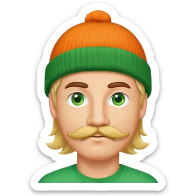 blonde man with mustache and orange beanie and green eyes  sticker