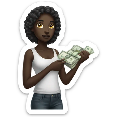 Dark skin girl holding money sticker