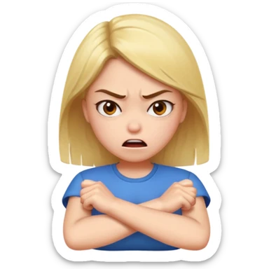 Girl crossing arms in front of her chest and making an angry face sticker