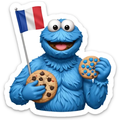 cookie monster bust, with french flag, only one flag, no hat, with cookie in hand sticker