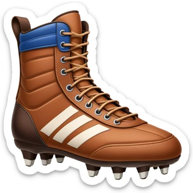 Cinematic Realistic image of a pair of rugby boots, showcasing sturdy leather construction, detailed cleat patterns and textured surfaces, illuminated by vibrant outdoor lighting that captures their athletic purpose sticker