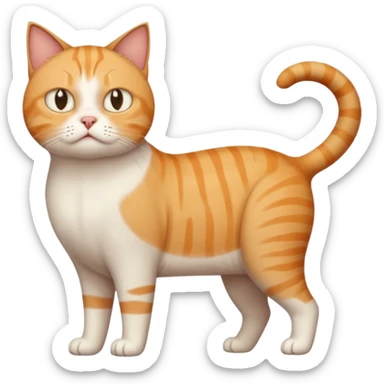 full body white, ginger and tabby cat with skinny head and fat body with an anxious face sticker