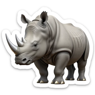 cinematic-rhino-realistic-full-body-standing-emoji,-massive-armored-body-poised-powerfully,-thick-horn-curving-slightly-forward,-head-tilted-dramatically,-rough-grey-hide-covered-in-dust,-simplified-yet-realistic-focused-features,-highly-detailed,-glowing-with-an-almost-sarcastic-glow sticker
