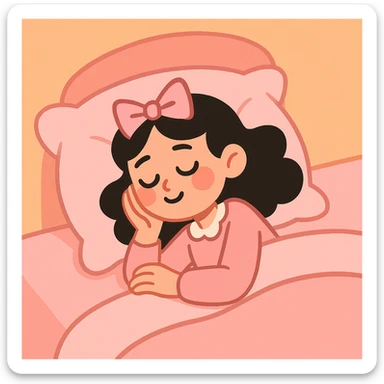 coquette girl sleeping in a pink soft bed, pastel toon style sticker