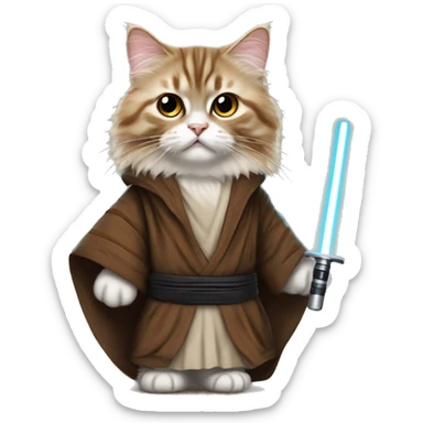 Brown with black stripes Siberian cat dressed as obi wan kenobi sticker