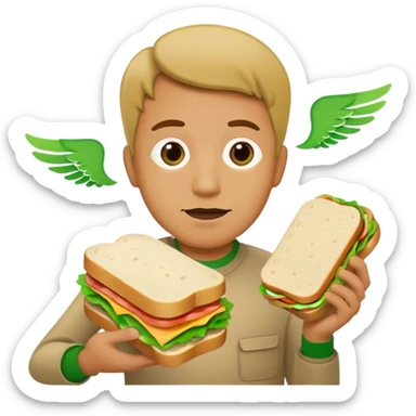 make a tan man with a sandwich in his hand but also flies around him with green line marks  sticker