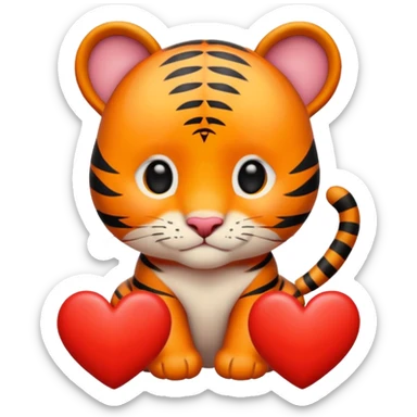 baby tiger surrounded by hearts sticker