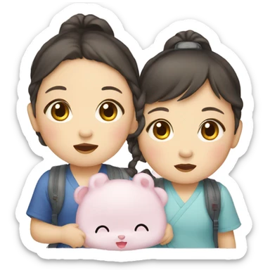 three korean baby girls traveling sticker
