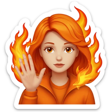 woman with her hand on fire sticker