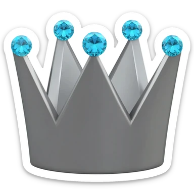 Minimalist 3D emoji based on: grey-graphite geometric crown made of cold, grey brushed steel. Integrated at the top is a severe; one large, sparkling light blue diamond is set precisely on each of its points. Soft, even lighting, isolated for sticker quality sticker