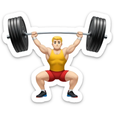 Emblem symbolizing weightlifting, featuring a barbell with heavy weights on either side, lifted above a strong, determined figure. The design conveys strength, focus, and the precision required in the sport. The barbell is centered, with a dynamic, bold style to emphasize power and athleticism.  sticker