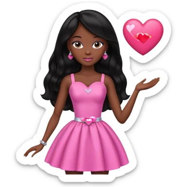 Black barbie, long black  hair, pink dress holding big heart that  visibly says the words "daily heart me" make me darksin sticker