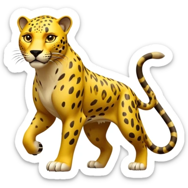 cinematic-jaguar-realistic-full-body-standing-emoji,-muscular-and-stealthy-frame-ready-to-pounce,-long-tail-curving-slightly,-head-tilted-dramatically,-sleek-yellow-fur-with-dark-rosettes,-piercing-yellow-eyes,-simplified-yet-realistic sticker