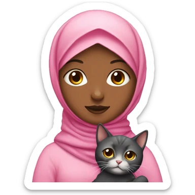 girl in a pink hijab holding a cat sticker