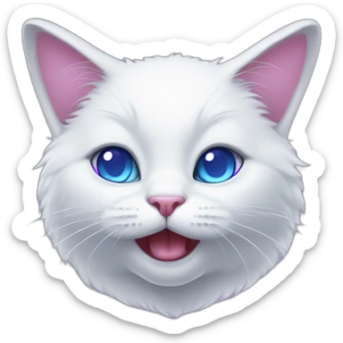 white cat with blue eyes bites purple heart with its paws sticker