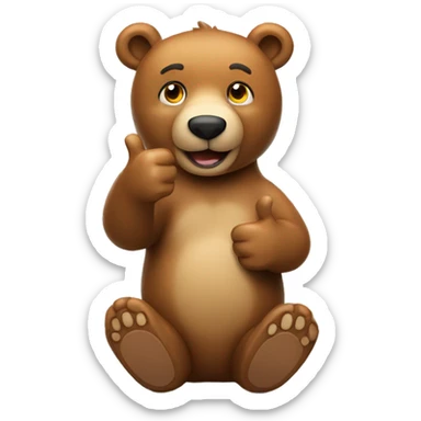 sitting light brown bear with thumb up sticker