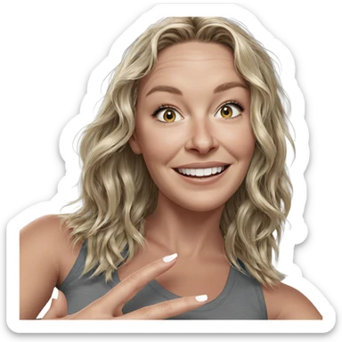 blonde girl with a smile sticker