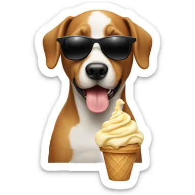 Dog with sunglasses eating ice cream sticker